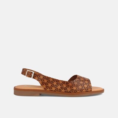 FLACHE SANDALEN FÜR DAMEN AUS GEPRÄGTEM LEDER ARANZAZU AVELLANA