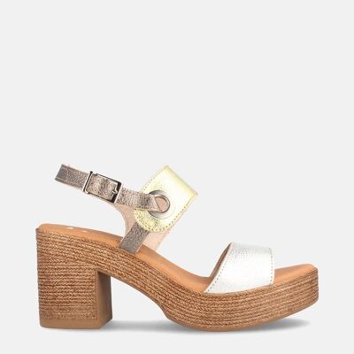 WOMEN'S LEATHER SANDAL WITH HIGH HEEL BANGUI COMBI MULTIMETAL