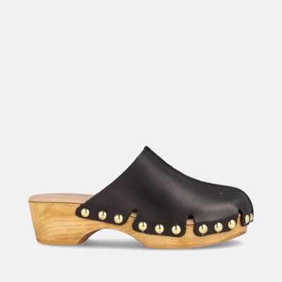 WOMEN'S LEATHER CLOGS WITH LOW HEEL CLAUDIA BLACK