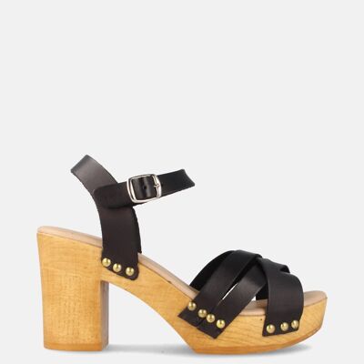 WOMEN'S SANDALS WITH PLATFORM AND HIGH HEEL IN BLACK DALILA LEATHER