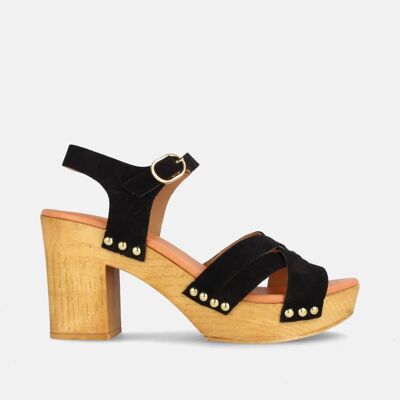 WOMEN'S SANDALS WITH PLATFORM AND HIGH HEEL IN BLACK SUEDE SUEDE DALILA