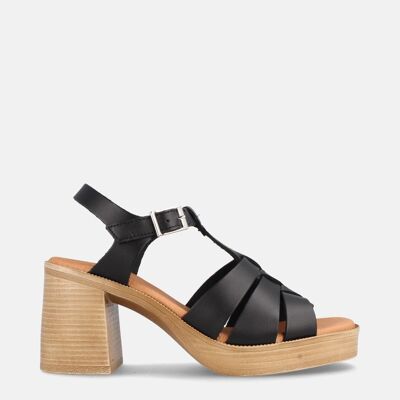 WOMEN'S BLACK GABAT HIGH HEEL LEATHER SANDAL