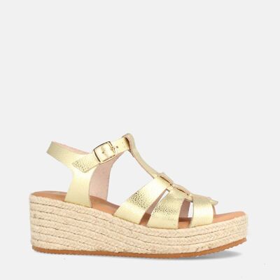 WOMEN'S LEATHER SANDAL WITH MEDIUM WEDGE HASUNCION PLATINO