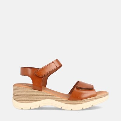 WOMEN'S LEATHER SANDAL WITH MEDIUM WEDGE MARIGOT HAZELNUT