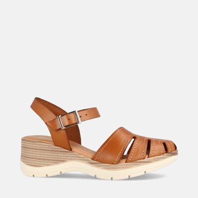 WOMEN'S LEATHER SANDAL WITH MEDIUM WEDGE BELMO AVELLANA