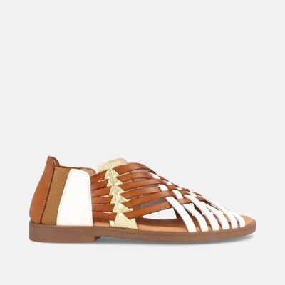 FLAT ROMAN SANDAL IN AMELIA COMBI WHITE LEATHER