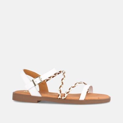 WOMEN'S WHITE RIGA LEATHER FLAT SANDAL