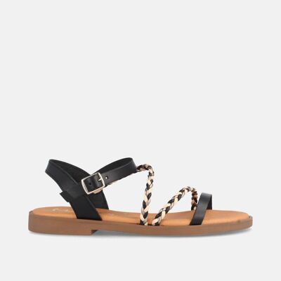 WOMEN'S BLACK RIGA LEATHER FLAT SANDAL