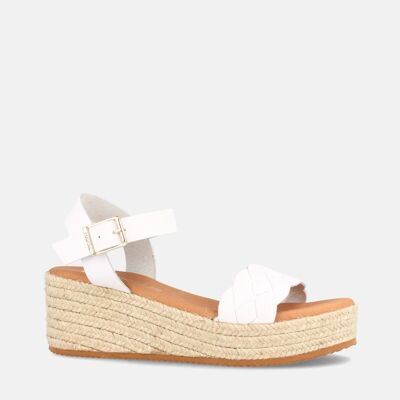 WOMEN'S LEATHER SANDAL WITH MEDIUM WEDGE CARACAS WHITE