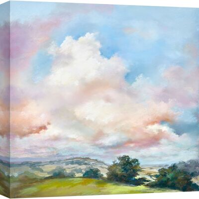 Peinture de paysage, impression sur toile : In Whatmore, Ciel avec nuages ​​roses