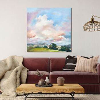 Peinture de paysage, impression sur toile : In Whatmore, Ciel avec nuages ​​roses 2