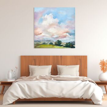 Peinture de paysage, impression sur toile : In Whatmore, Ciel avec nuages ​​roses 3
