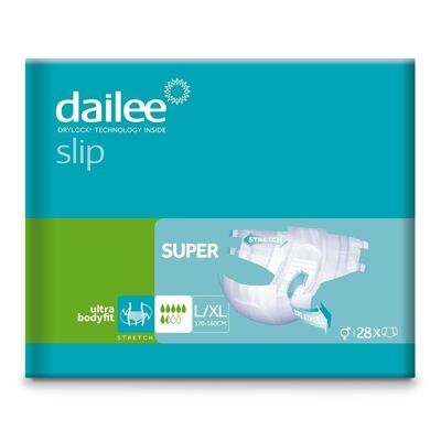 Dailee Slip Super - Pañales para Adultos y Ancianos - Compresas Sanitarias para Incontinencia Urinaria con Cierre de Gancho y Lazo