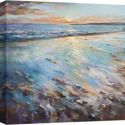 Landscape painting, print on canvas: In Whatmore, Sunset on the beach