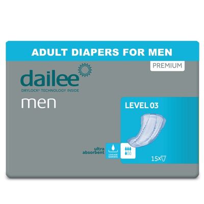 Dailee Men - 180x serviettes hygiéniques masculines pour incontinence urinaire - Aides pour hommes, boucliers de protection pour adultes et personnes âgées