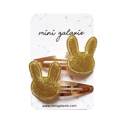 Haarspangen für Kinder im 2er-Set - glitzerndes goldenes Kaninchen 🐰