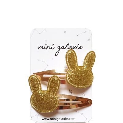 Children's barrettes set of 2 - glitter gold rabbit 🐰