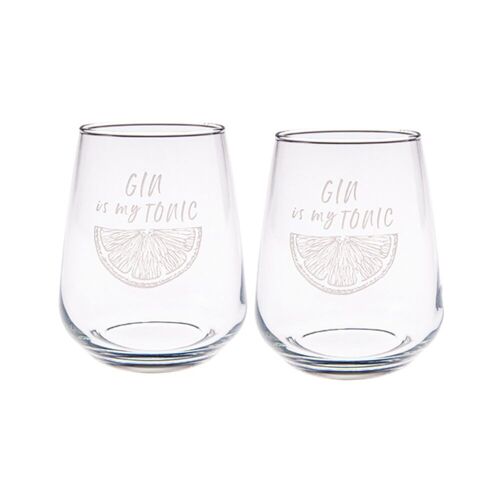 2 Stemless Glasses - Gin is my Tonic