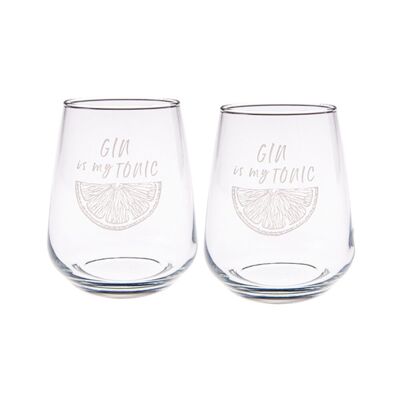 2 Stemless Glasses - Gin is my Tonic