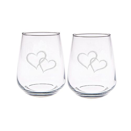 2 Stemless Glasses - Love Hearts