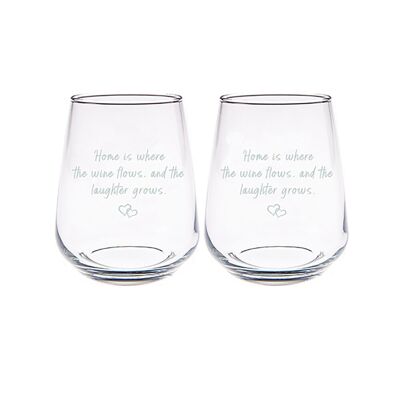 2 Stemless Glasses - Wine & Laughter