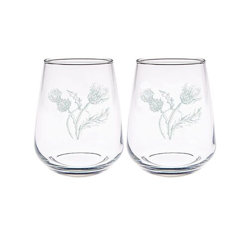 2 Stemless Glasses - Thistle Trio