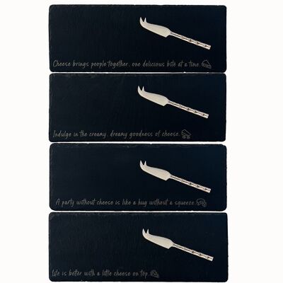 4 Mini Slate Cheese Board & Knive Sets - Cheese Sayings