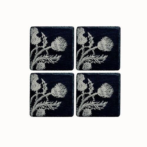 4 Slate coasters - Thistle Trio