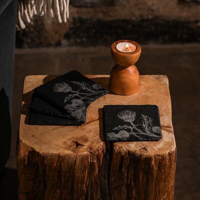 4 posavasos de pizarra - Thistle Trio