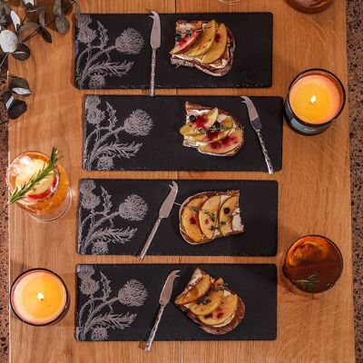 4 Mini Slate Cheese Board & Knives - Thistle Trio
