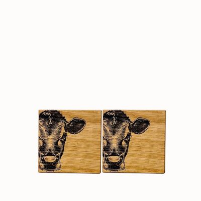2 Oak Coasters - Jersey Cow