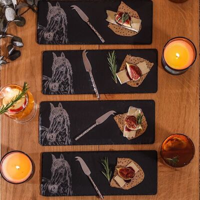 4 mini tabla de quesos de pizarra y cuchillos - Retrato de caballo