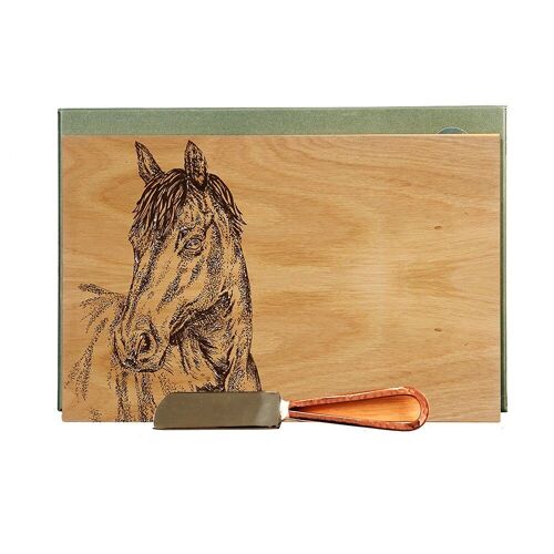 Oak Cheese Board & Knife Set - Horse Portrait
