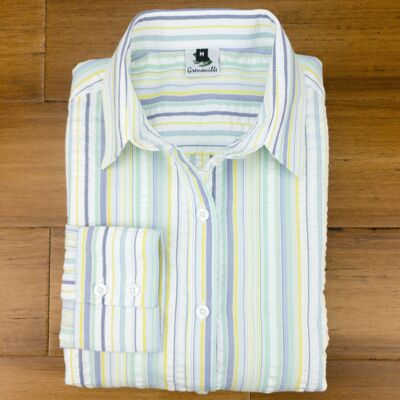 Grenouille camisa de manga larga a rayas verdes, amarillas y moradas