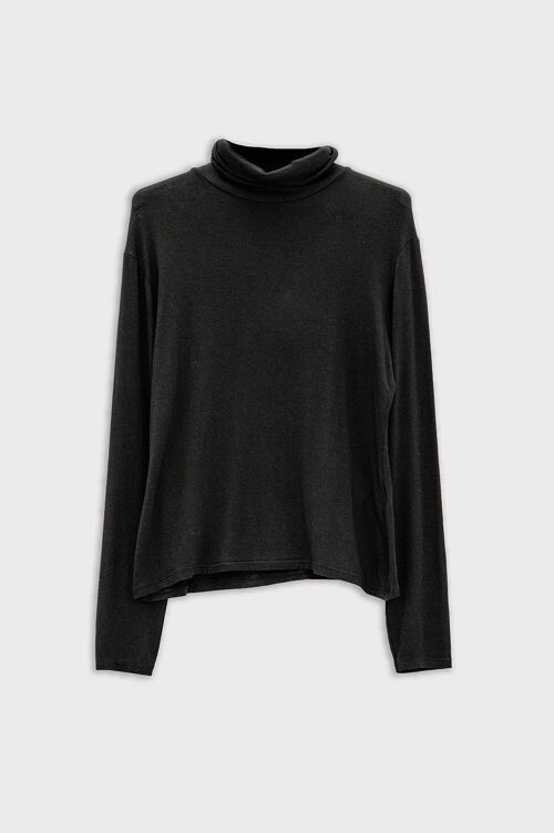 Top de manga larga con cuello alto en modal negro