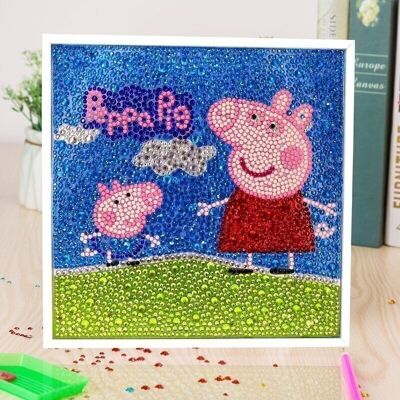 Cuadro Diamante Peppa Pig y George, 20x20 cm, Taladros Especiales