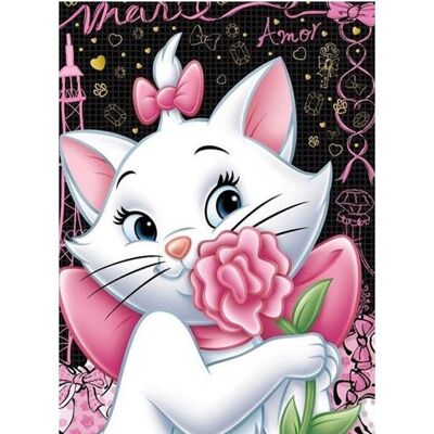 Peinture diamant Kitty Marie avec une rose, 30x40 cm, forets ronds