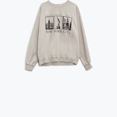 Beige Sweatshirt mit langem Ärmel und „New York City“-Aufdruck