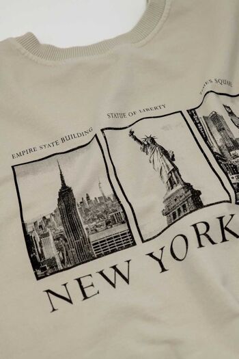 Sudadera beige de manga large avec estampado « new york city » 2