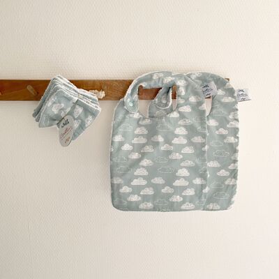Coffret naissance "A table" motif Nuages bleu céladon