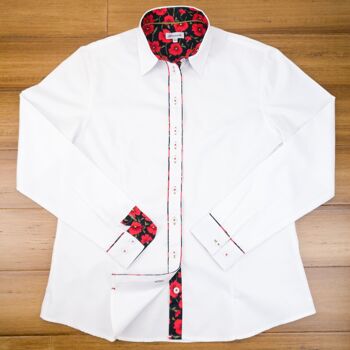 Chemise blanche à manches longues Grenouille avec accents de coquelicots rouges 3