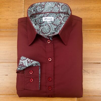 Grenouille Maroon Oxford Shirt with Paisley Accent Details