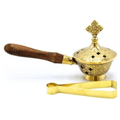 Brass Incense Burner and Tongs 8 cm