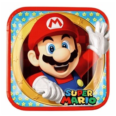 8 platos cuadrados de cartón de Super Mario