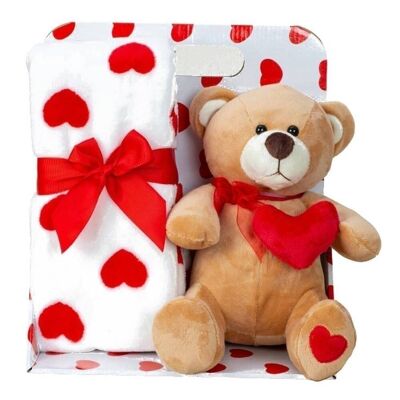Teddy Bear Heart 23Cm with Fleece Blanket