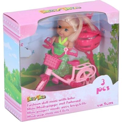 Child Doll 9Cm + Bike 3 Pieces
