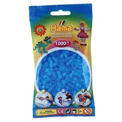 Beutel mit 1000 durchscheinenden blauen Hama-Bügelperlen