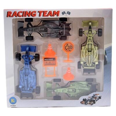 Set Of 4 Racing Cars + Accessories