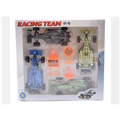 Set di 4 auto da corsa + accessori