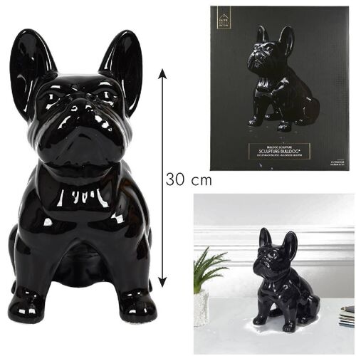 Statue Bulldog Céramique Noir 30cm